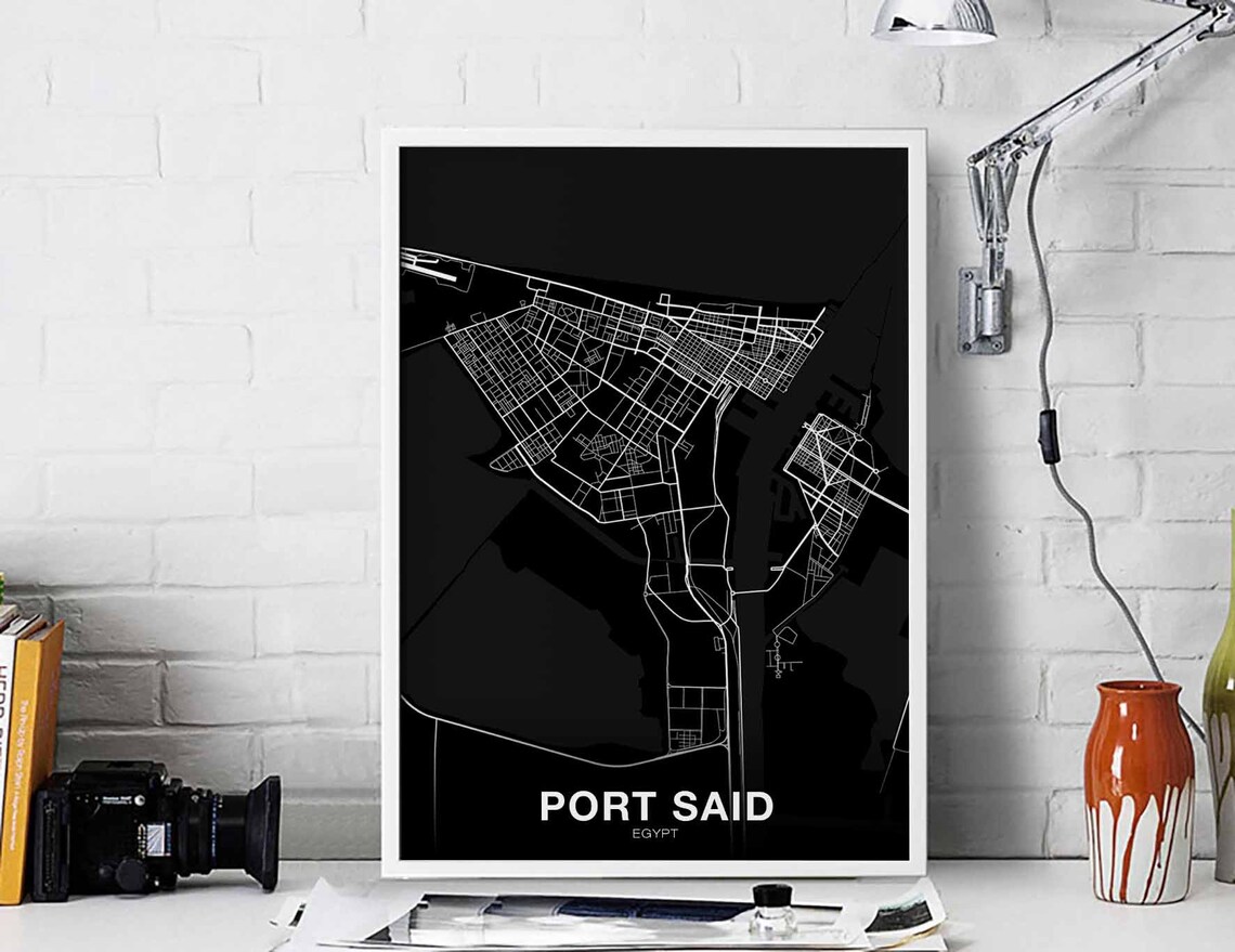 Port Said Egypt Map Poster Black White Hometown City Print Modern Home Decor Office Decoration Wall Art Dorm Bedroom Gift