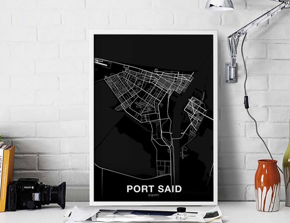 Port Said Egypt Map Poster Black White Hometown City Print Modern Home Decor Office Decoration Wall Art Dorm Bedroom Gift