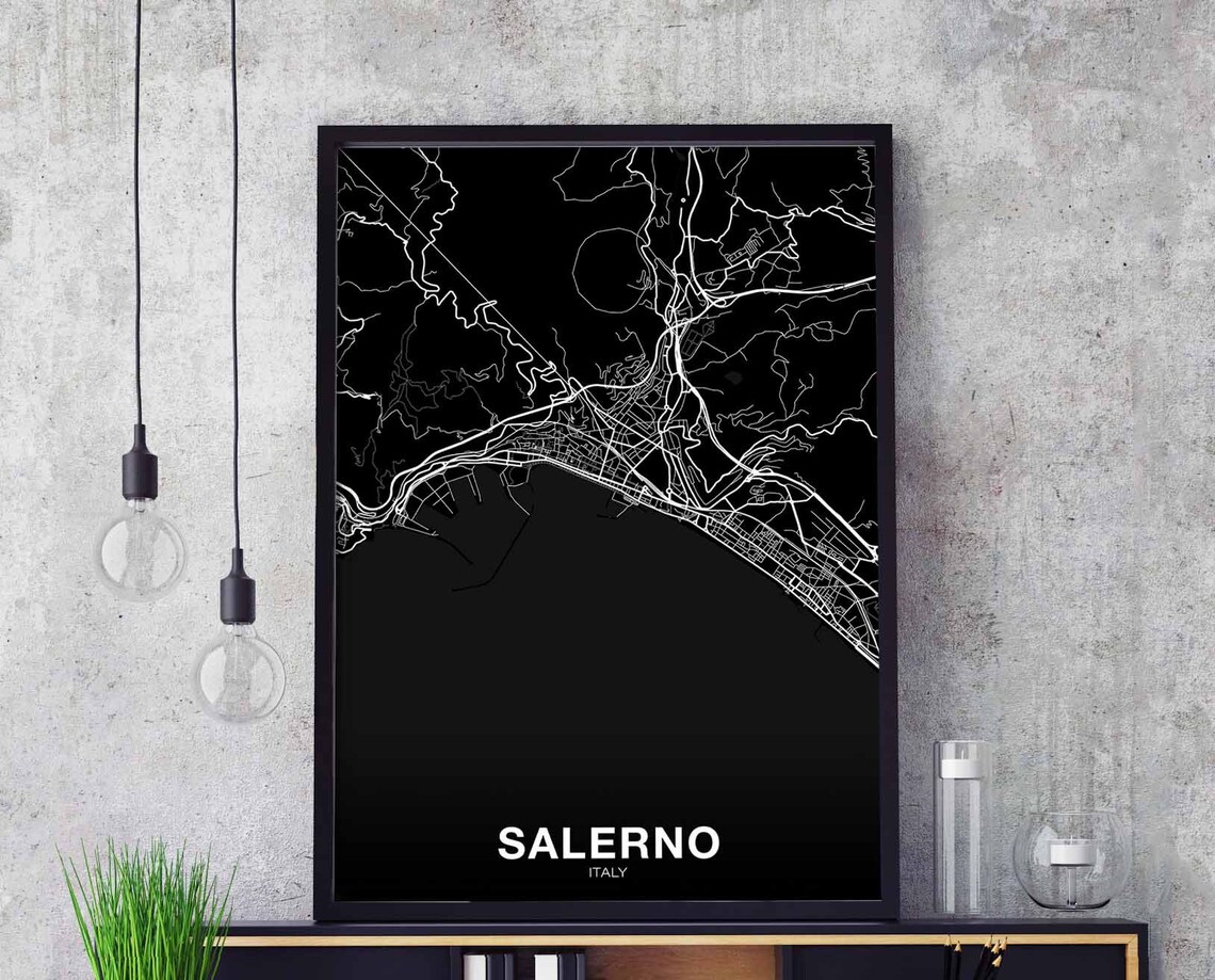 Salerno Italy Map Poster, Modern Home Decor