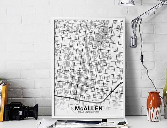 Mcallen Texas Tx Usa Map Poster Black White Hometown City Print Modern Home Decor Office Decoration Wall Art Dorm Bedroom Gift