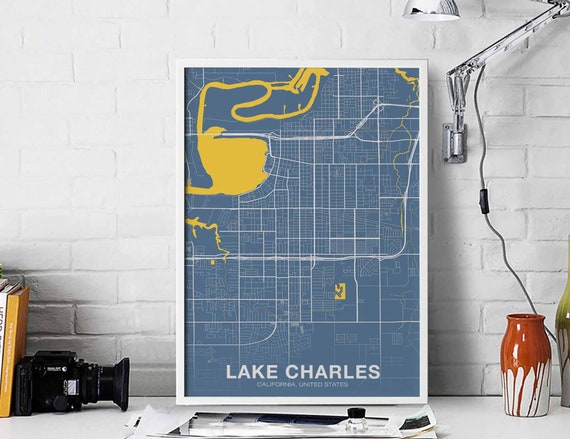 Lake Charles CA USA Poster, Modern City Print