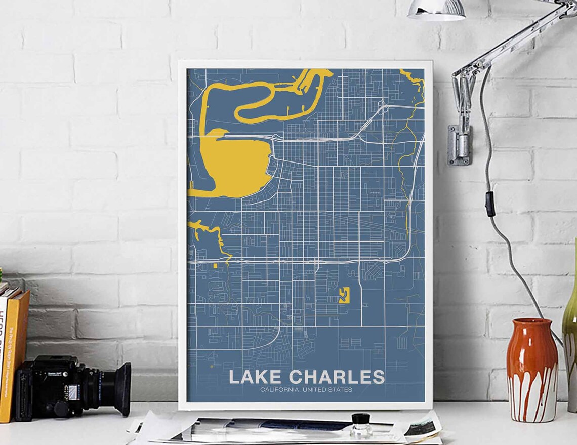 Lake Charles CA USA Poster, Modern City Print