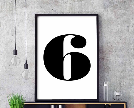 Number 6 Bold Black Serif Typography Modern Minimalist Art Poster