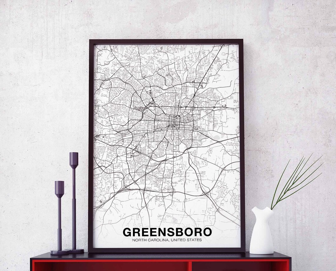 Greensboro North Carolina City Street Map White Hometown Poster