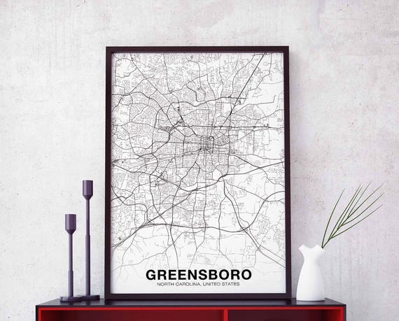 Greensboro North Carolina Nc Usa Map Poster Black White Hometown City Print Modern Home Decor Office Decoration Wall Art Dorm Bedroom Gift