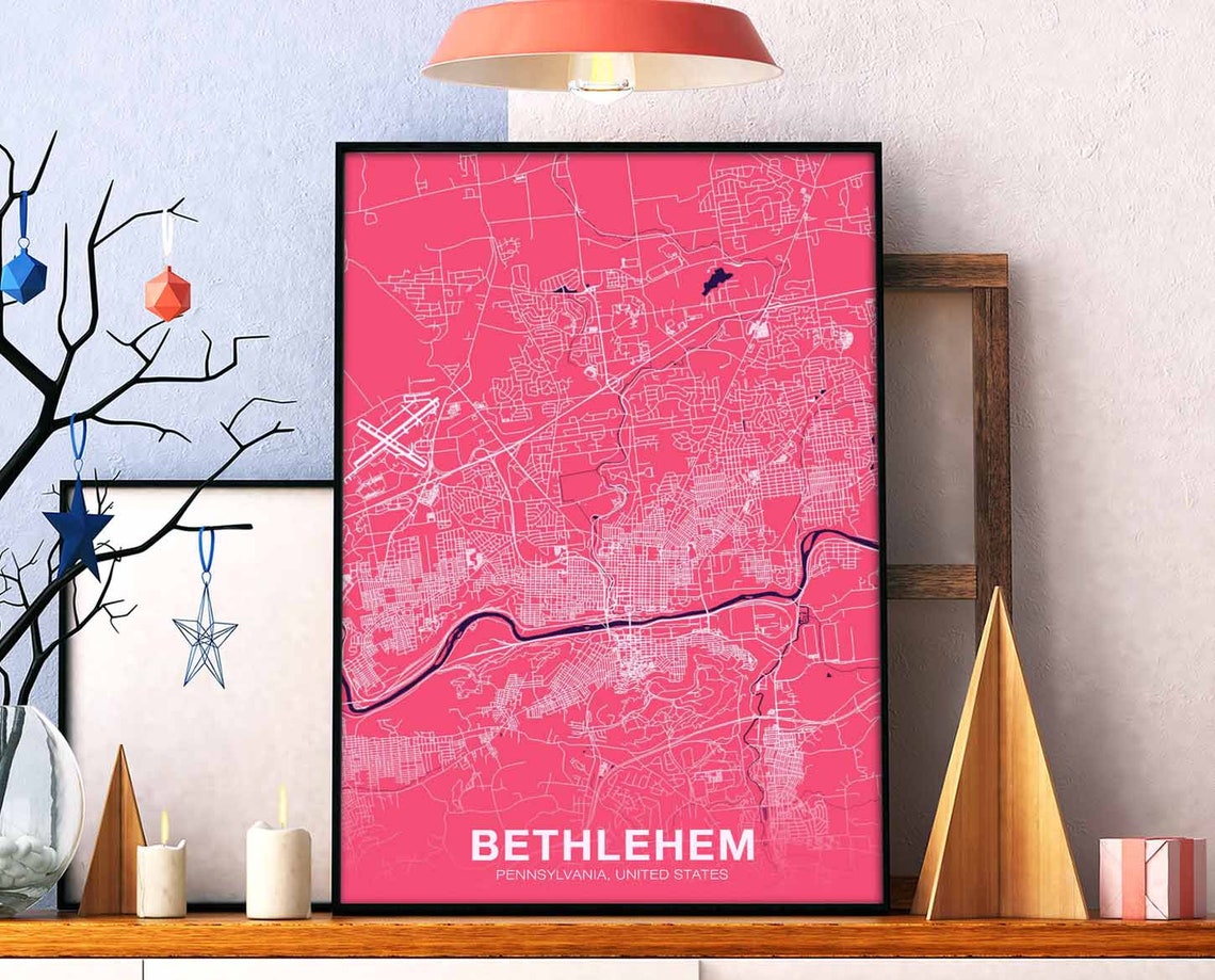 Bethlehem Pennsylvania City Street Map Modern Pink Wall Decor Poster