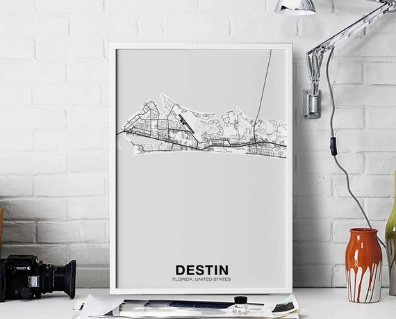 Destin Florida Fl Usa Map Poster Black White Hometown City Print Modern Home Decor Office Decoration Wall Art Dorm Bedroom Gift