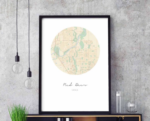 Red Deer Canada Map Poster Wall Decor Design Modern Minimal Nordic Travel Bedroom Home Art Vintage Retro Dorm Nursery Housewarming