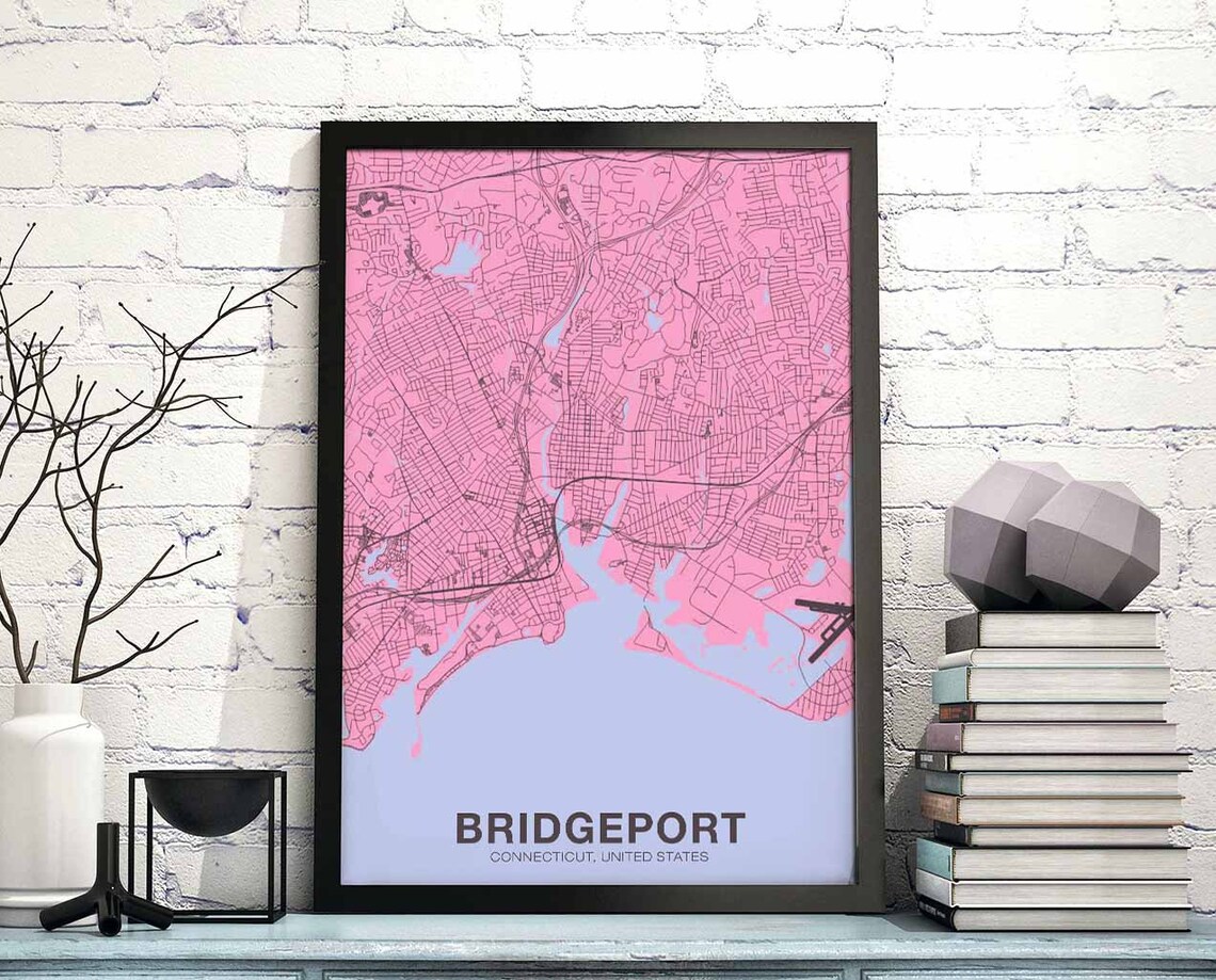 Bridgeport Connecticut Pink City Map Modern Street Grid Poster