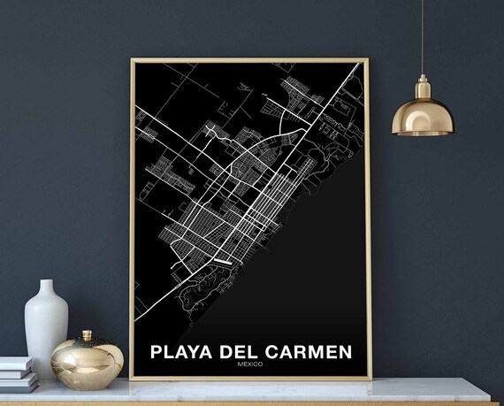 Playa Del Carmen Mexico Map Poster Black White Hometown City Print Modern Home Decor Office Decoration Wall Art Dorm Bedroom Gift