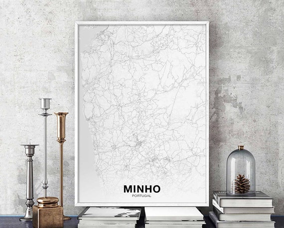 Minho Region Portugal Map Poster Black White Hometown City Print Modern Home Decor Office Decoration Wall Art Dorm Bedroom Gift