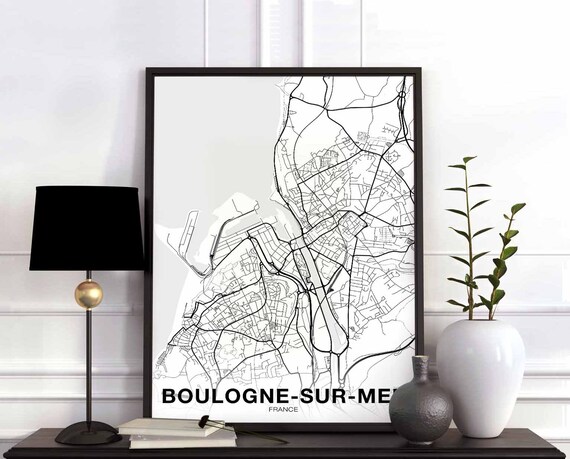 Boulognesurmer France Map Poster Black White Wall Decor Design Modern Scandinavian Minimal Nordic Housewarming Travel Bedroom