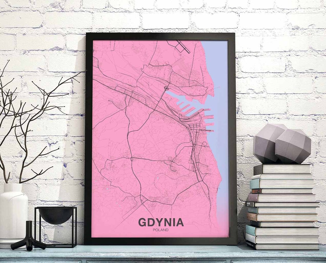Gdynia Poland Map Poster, Modern Home Decor