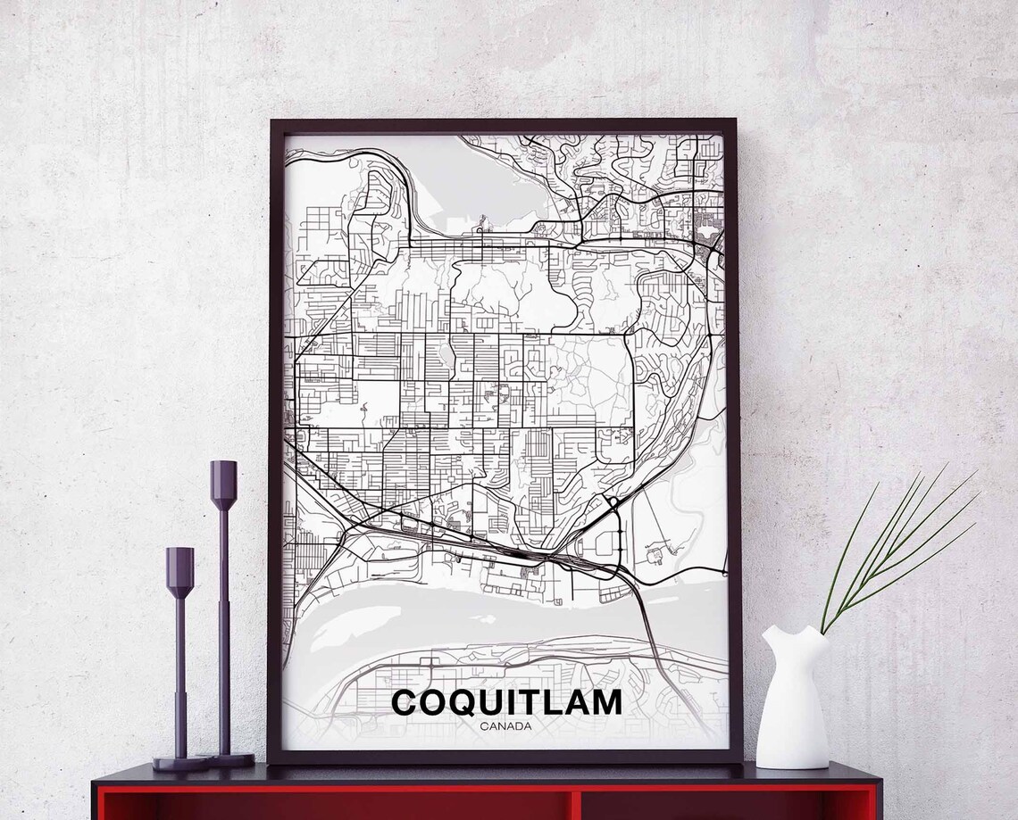 Coquitlam Canada City Street Map Black White Modern Minimalist Poster