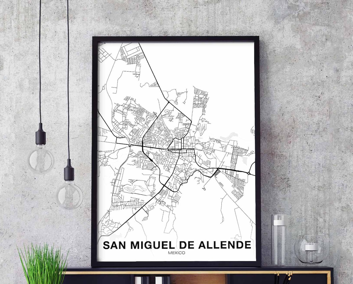 San Miguel De Allende Mexico Map Poster, Modern Home Decor