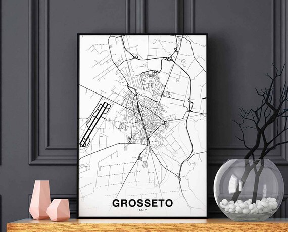 Grosseto Italy Map Poster Hometown City Print Modern Home Decor Office Decoration Wall Art Dorm Bedroom Gift