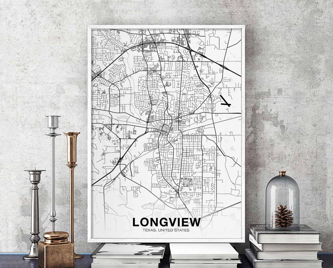 Longview Texas USA Map Poster, Modern Home Decor