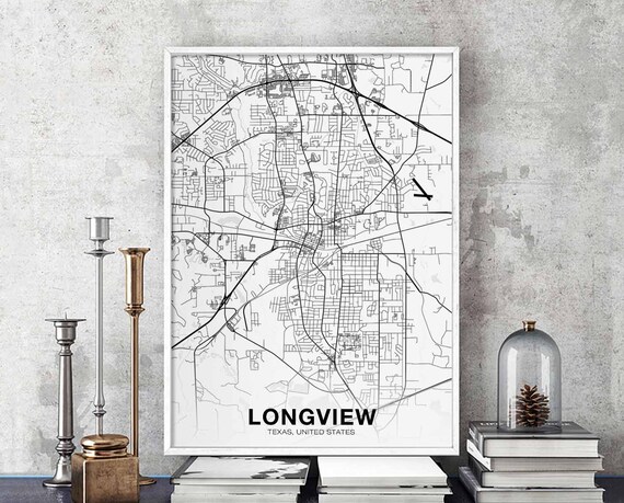 Longview Texas USA Map Poster, Modern Home Decor