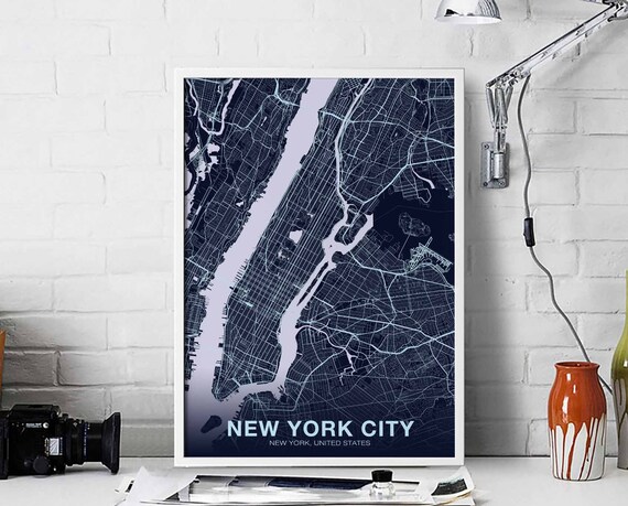 New York City USA Night Poster, Modern Home Decor