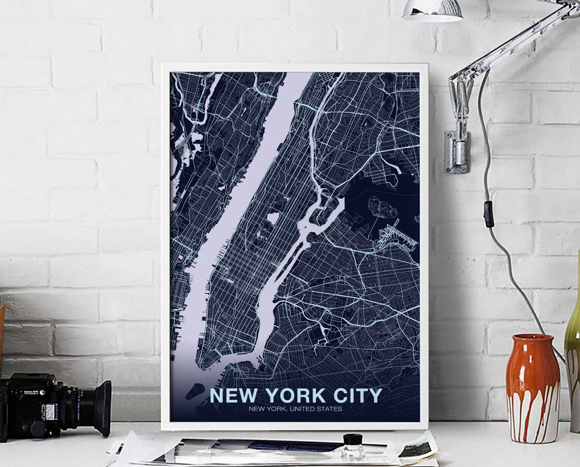 New York City USA Night Poster, Modern Home Decor
