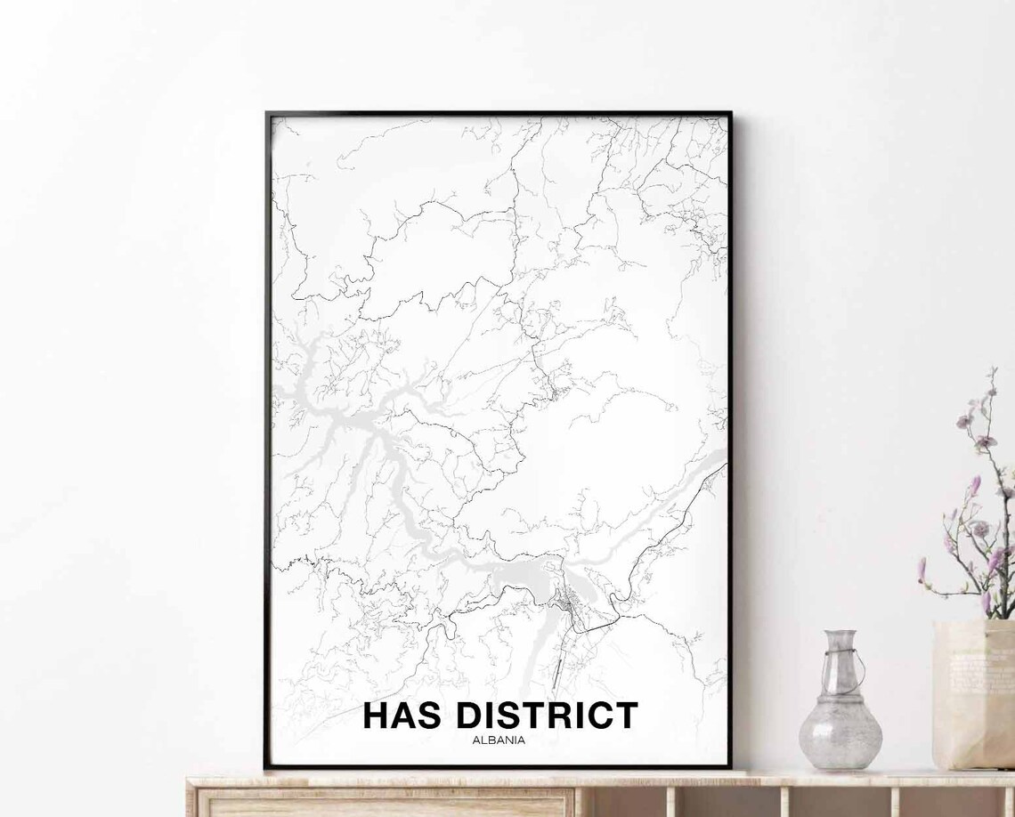 Albania District Map Poster, Modern Travel Poster