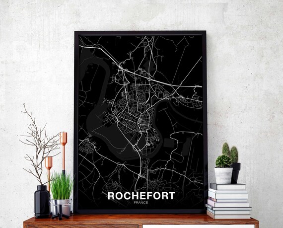 Rochefort France Map Poster Black White Hometown City Print Modern Home Decor Office Decoration Wall Art Dorm Bedroom Gift