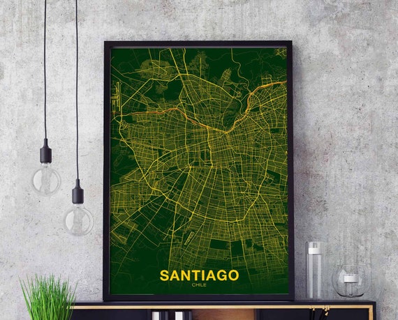 Santiago Chile Map Poster Color Hometown City Print Modern Home Decor Office Decoration Wall Art Dorm Bedroom Gift