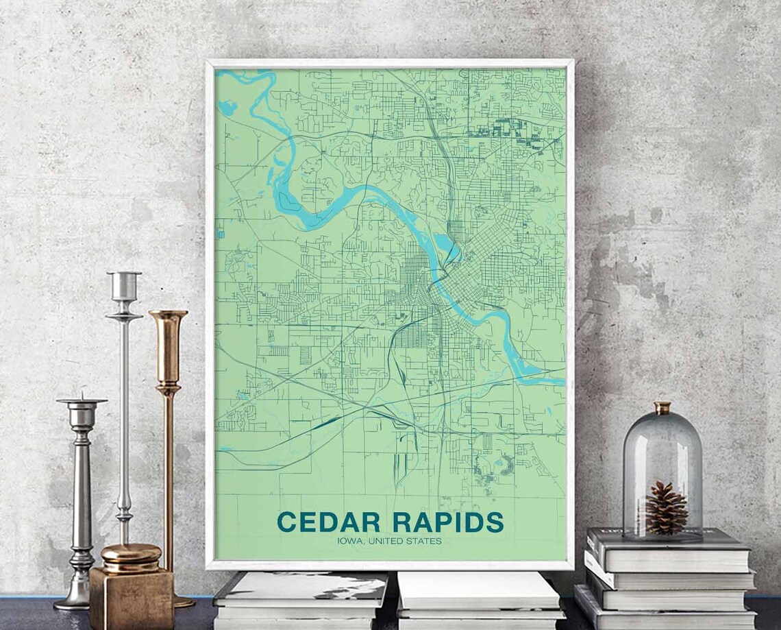 Cedar Rapids Iowa Color Map Poster, City Print