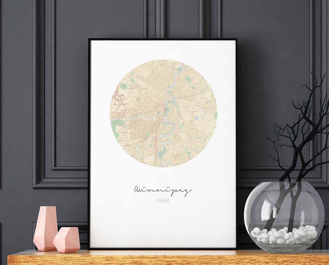 Winnipeg Canada Map Poster, Vintage Retro Travel Art