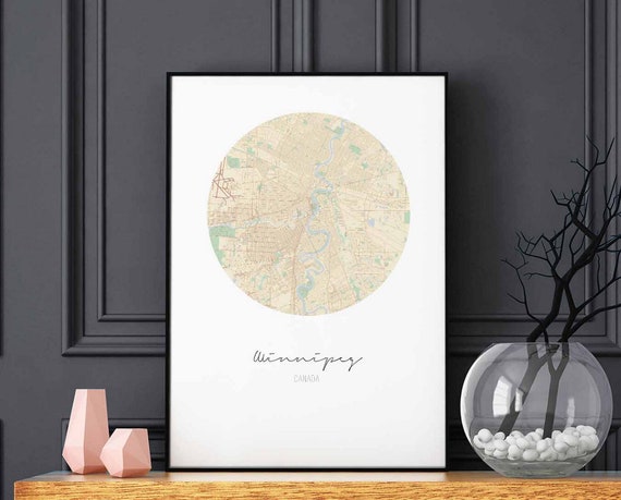 Winnipeg Canada Map Poster, Vintage Retro Travel Art