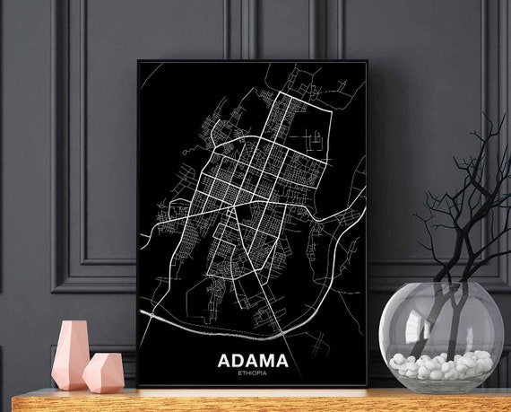 Adama Ethiopia Map Poster, Modern Wall Art Print