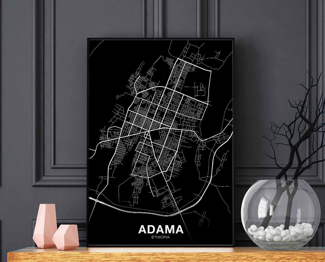 Adama Ethiopia Map Poster, Modern Wall Art Print