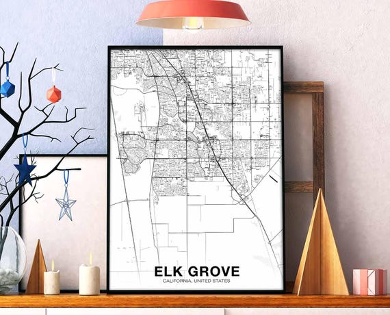 Elk Grove Ca Usa Map Poster Black White Hometown City Print Modern Home Decor Office Decoration Wall Art Dorm Bedroom Gift