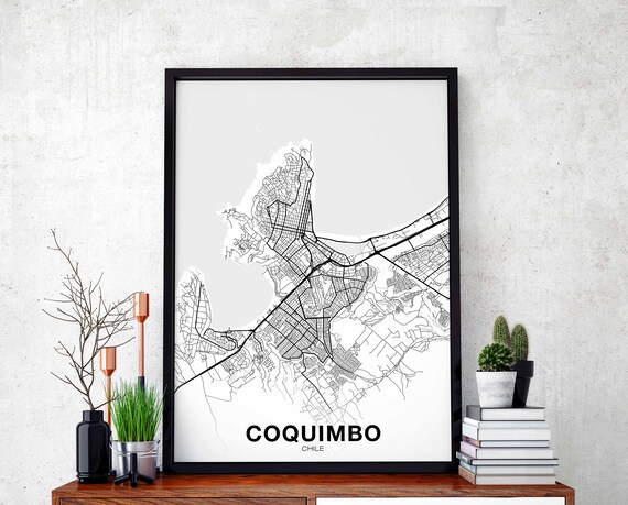 Coquimbo Chile Map Poster Black White Hometown City Print Modern Home Decor Office Decoration Wall Art Dorm Bedroom Gift