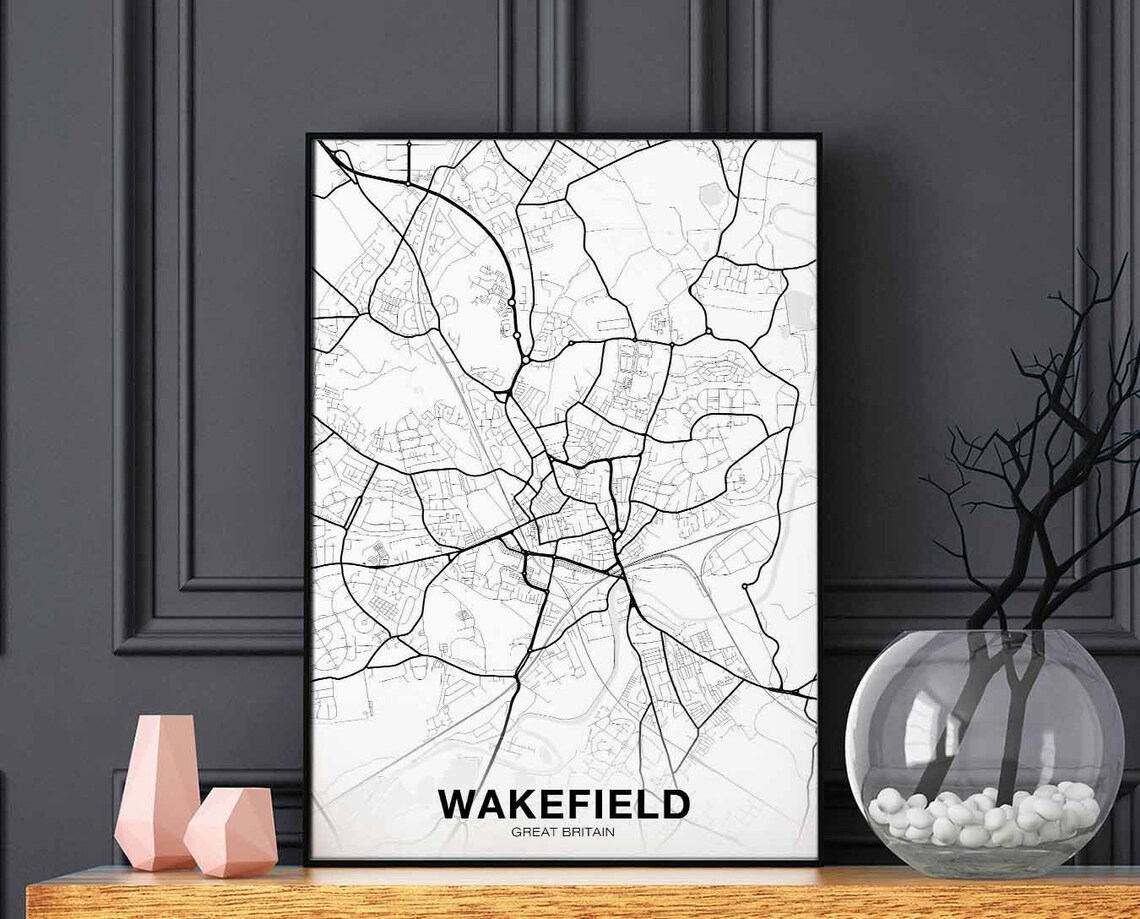 Wakefield Great Britain Map Poster, Modern Decor
