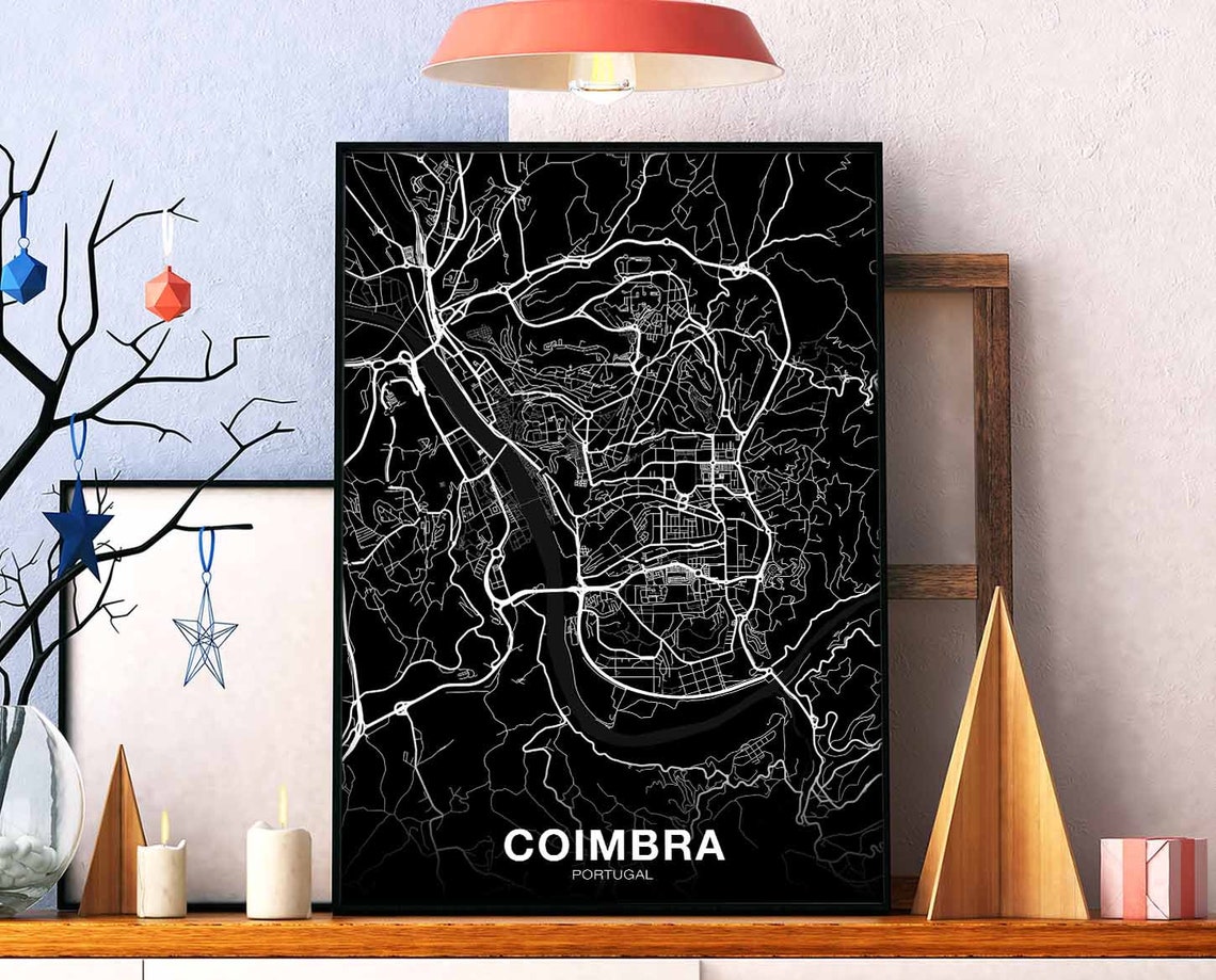 Coimbra Portugal Black Street Map Modern Minimalist Wall Poster