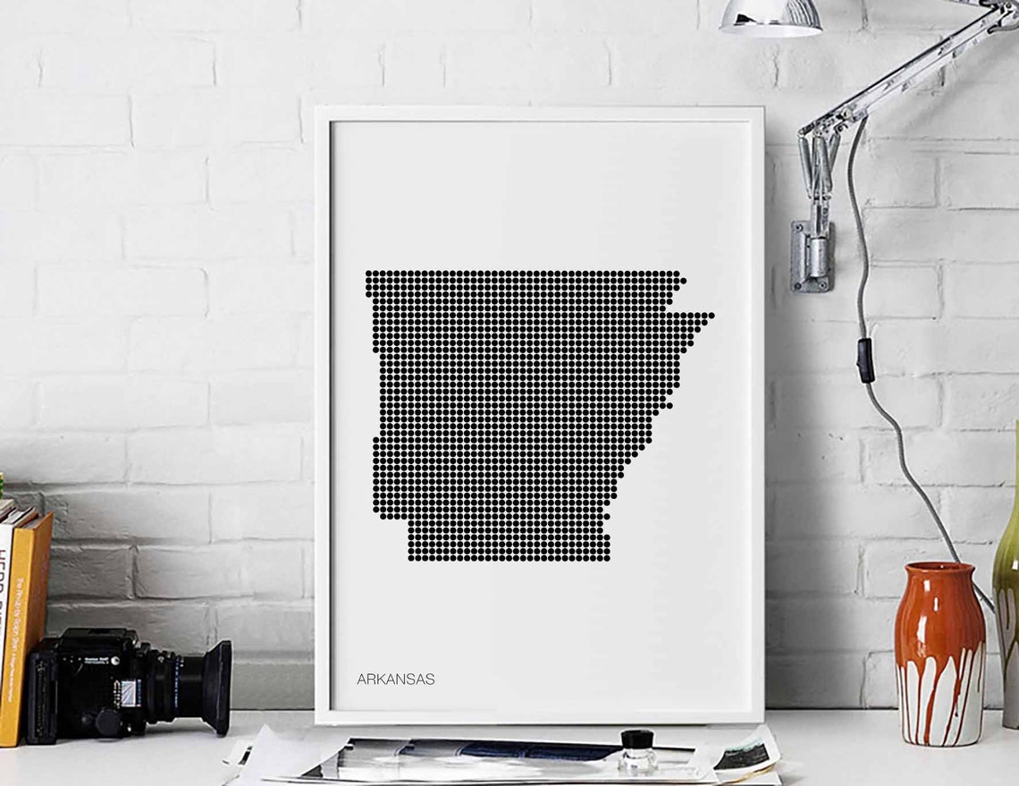 Arkansas Dotted Map Black And White Minimalist Modern Poster