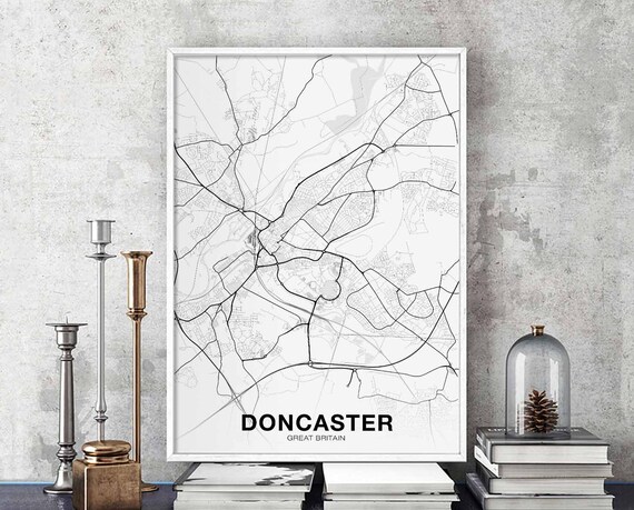 Doncaster Great Britain Uk Map Poster Black White Hometown City Print Modern Home Decor Office Decoration Wall Art Dorm Bedroom Gift