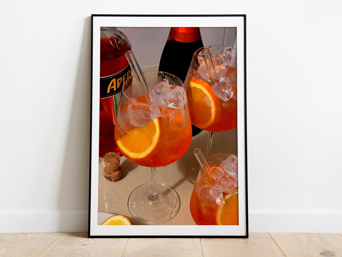 Aperol Spritz Cocktails Orange Ice Bar Cart Color Photo Poster - Image 3