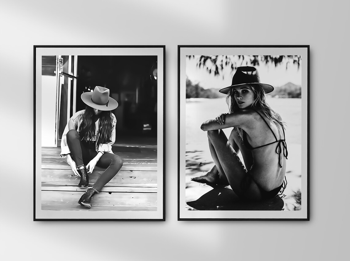 Coastal Cowgirl Print Wild West Black And White Fashion Wall Art Beach Photography Prints Girly Dorm Room Decor Retro Western Print - Image 2