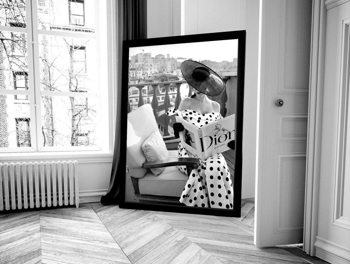 Dior Magazine Reading Balcony Black White Fashion Photo Poster - Image 4