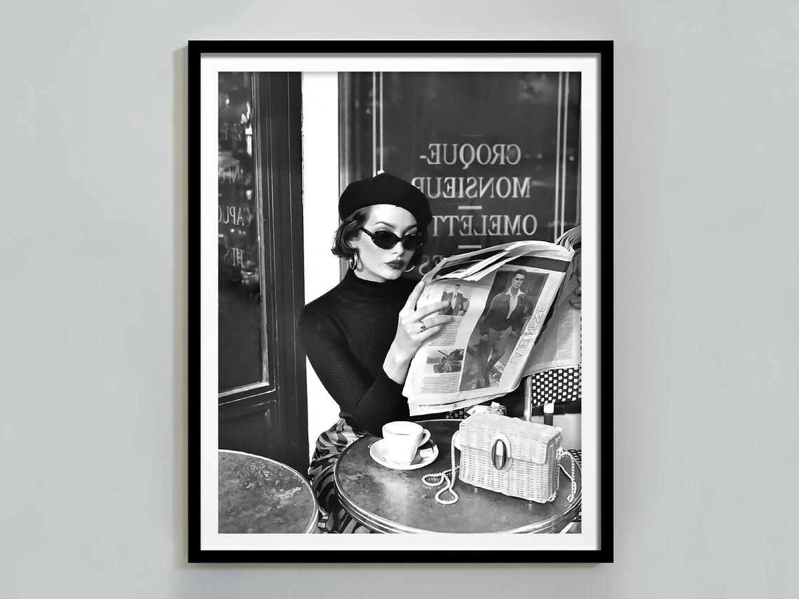 Italian Woman Reading Newspaper, Vintage Fashion Poster