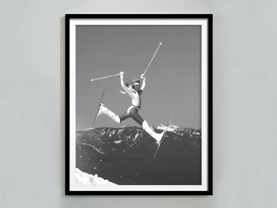 Vintage Woman Ski Jumper Poster, Ski Lodge Decor