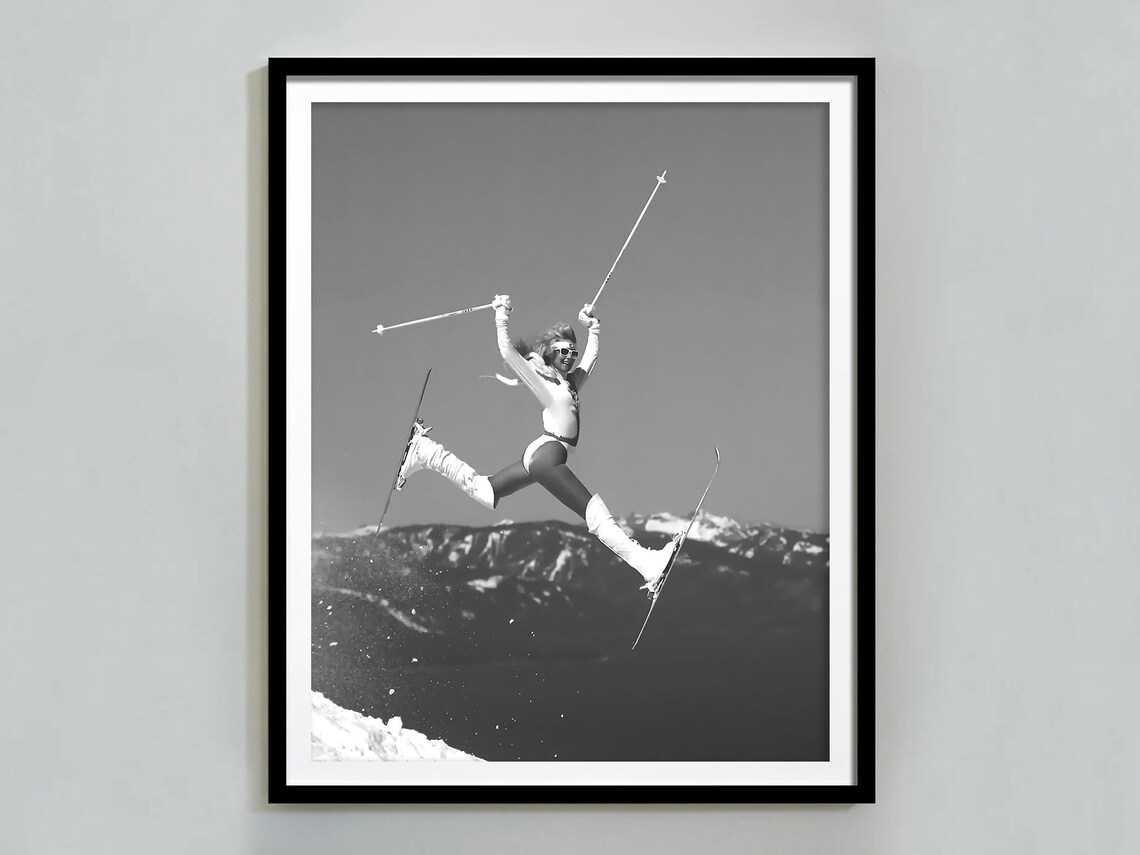 Vintage Woman Ski Jumper Poster, Ski Lodge Decor