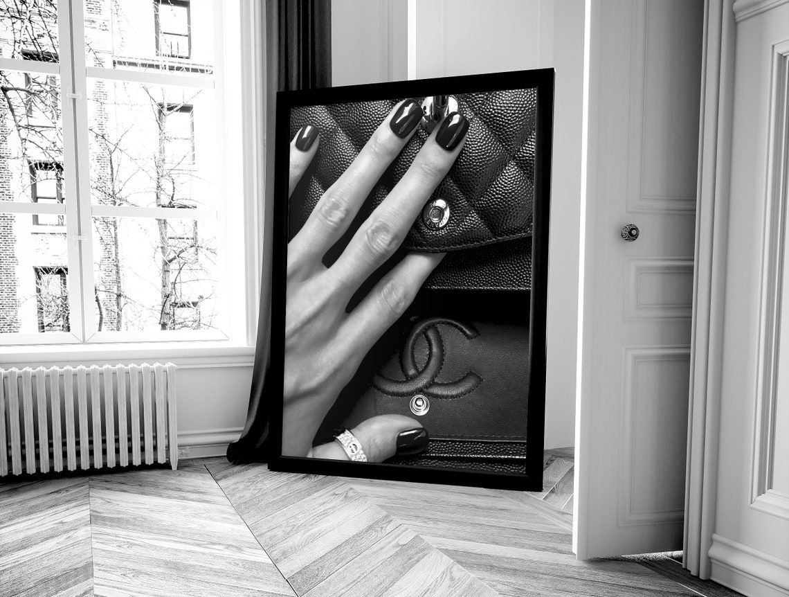 Hand With Black Nails on Quilted Chanel Handbag Close Up Poster - Image 4