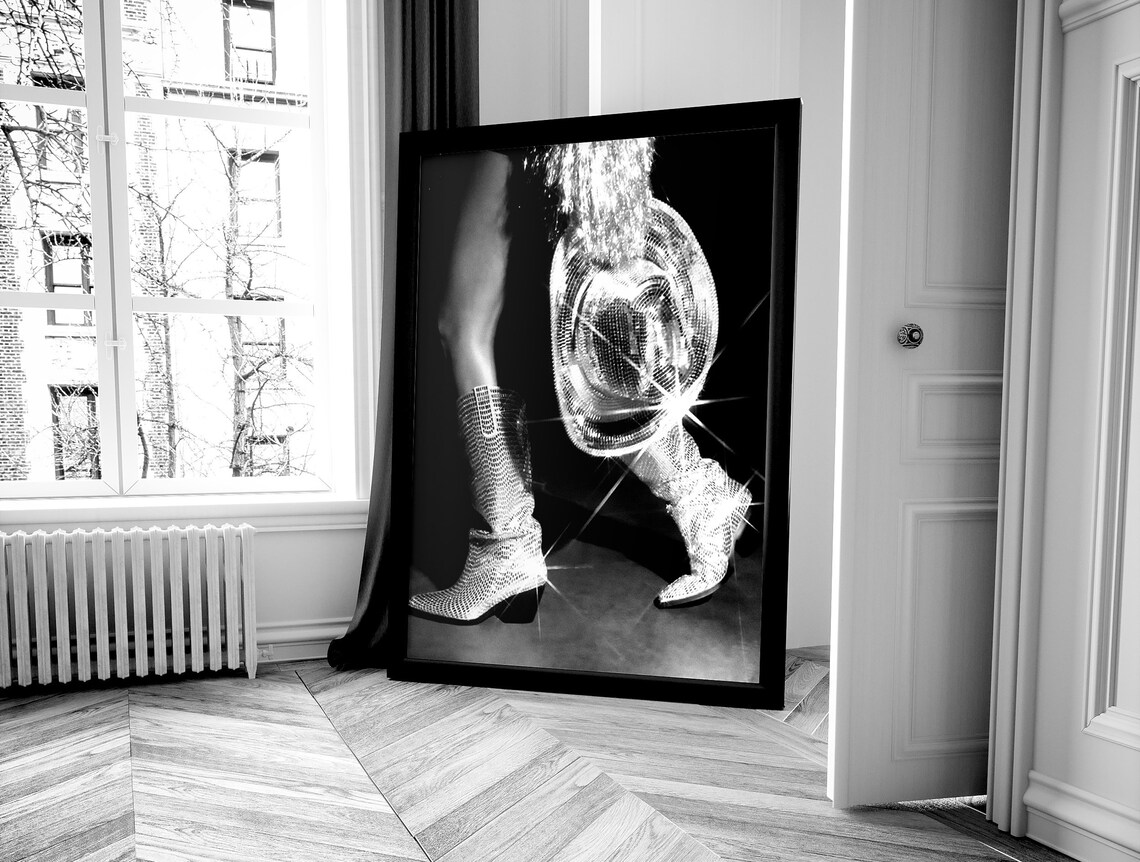 Retro Western Cowgirl Boot Art Print, Black And White - Image 4