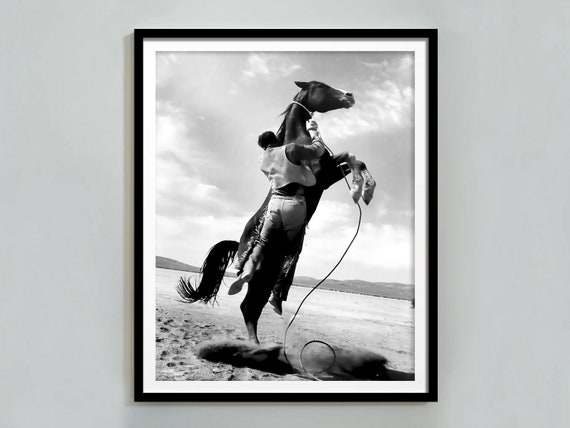 Vintage Cowboy Poster Wild West Photo Black And White Wall Art Retro Western Print Wall Art Man Cave Decor