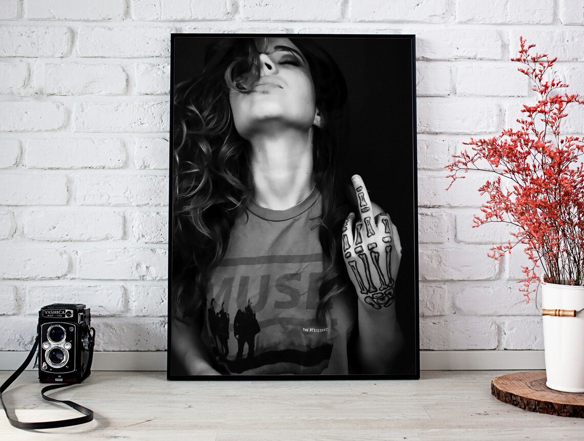 Woman Middle Finger Print Feminist Poster Black And White Trendy Wall Art Maximalist Room Decor Teen Girl Room Decor - Image 2