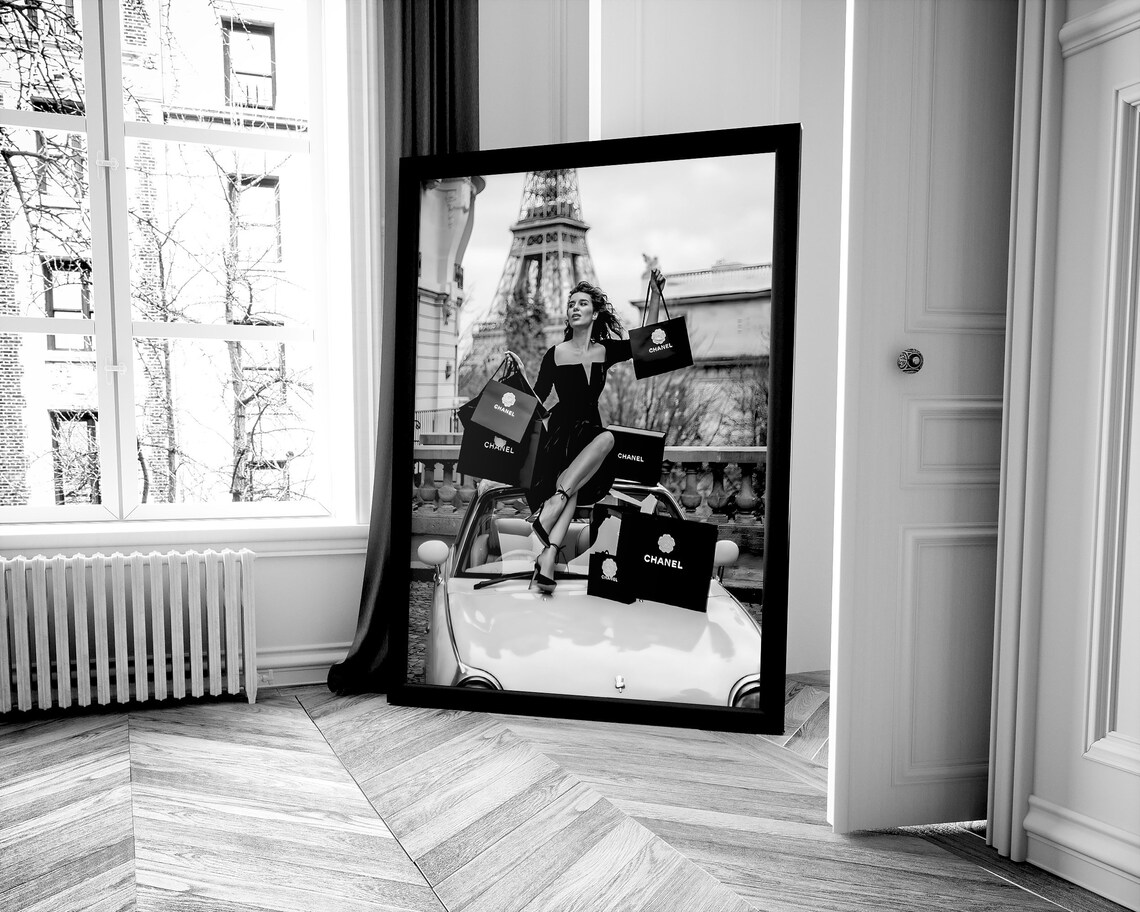 Chanel Shopping Paris Eiffel Tower Black White Fashion Photo Poster - Image 3