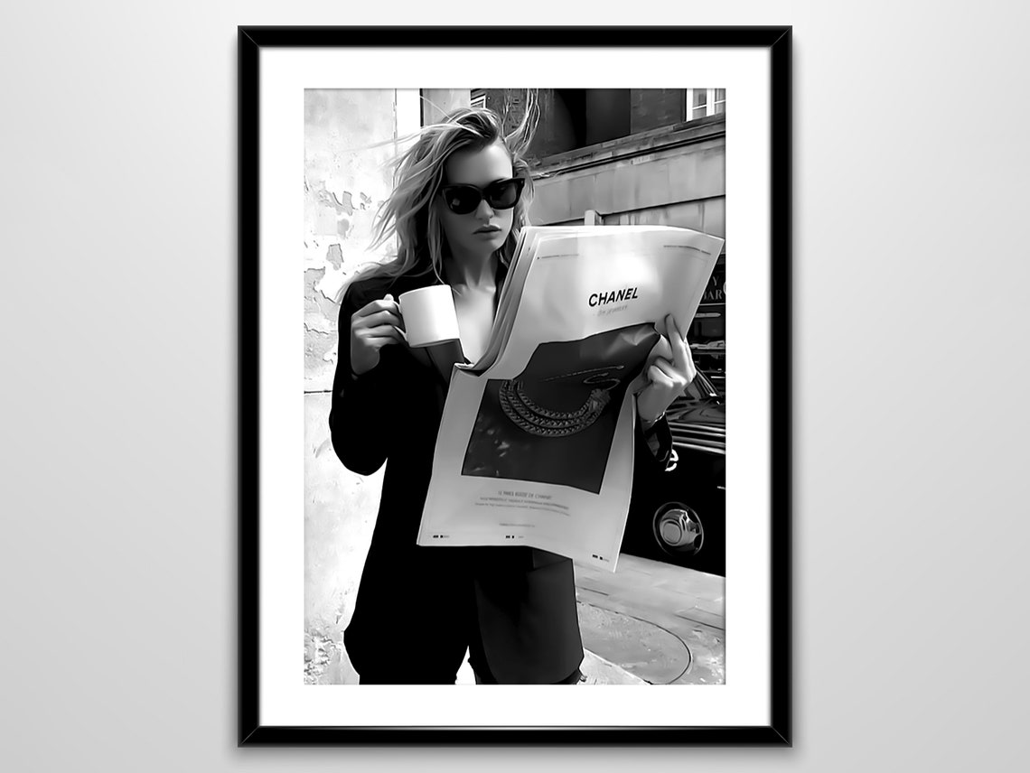 Chanel Newspaper Coffee Paris Street Style Black And White Poster - Image 2